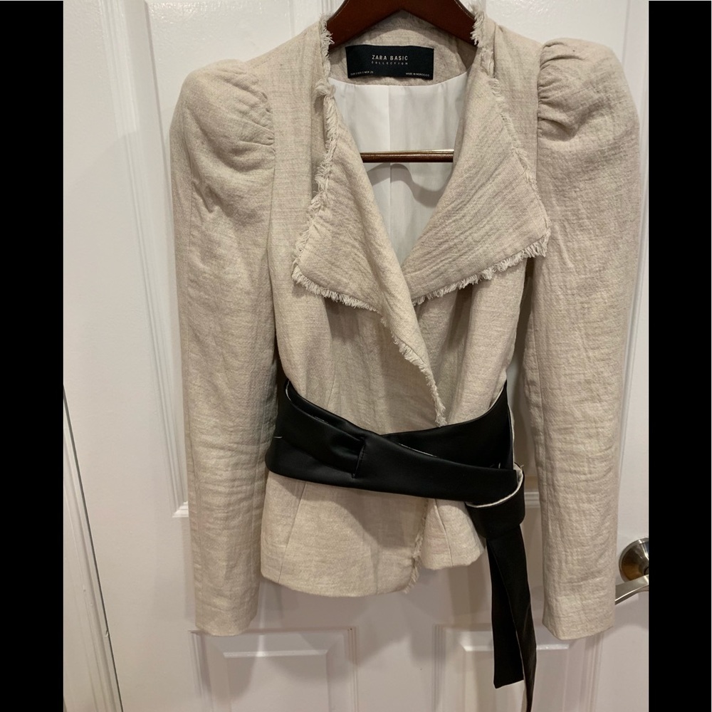 Zara Basic Blazer removable faux leather belt S